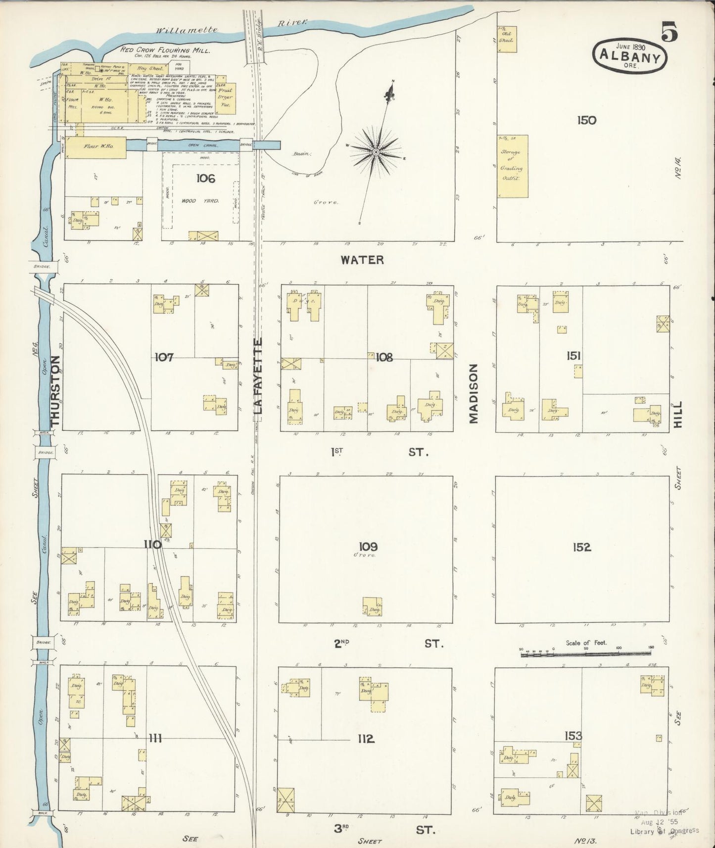 Sanborn Fire Insurance Map from Albany, Linn County, Oregon (1890), Sheet #0005 - Complete Map Set gallery image, historic Sanborn map, vintage wall art, Oregon Oregon