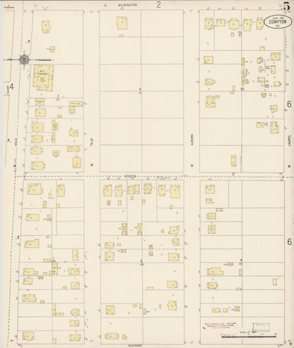 Sanborn Fire Insurance Map from Compton, Los Angeles County, California (1916), Sheet #0005 - Historic Sanborn Fire Insurance Map Print, vintage old map wall art, antique decor, genealogy gift, California California map