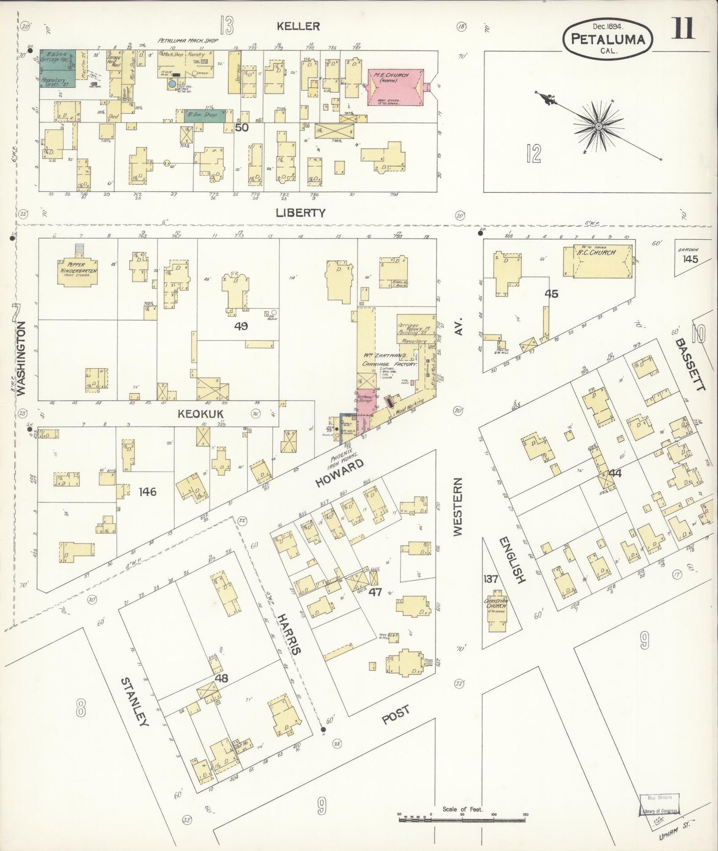 Sanborn Fire Insurance Map from Petaluma, Sonoma County, California (1894), Sheet #0011 - Complete Map Set gallery image, historic Sanborn map, vintage wall art, California California
