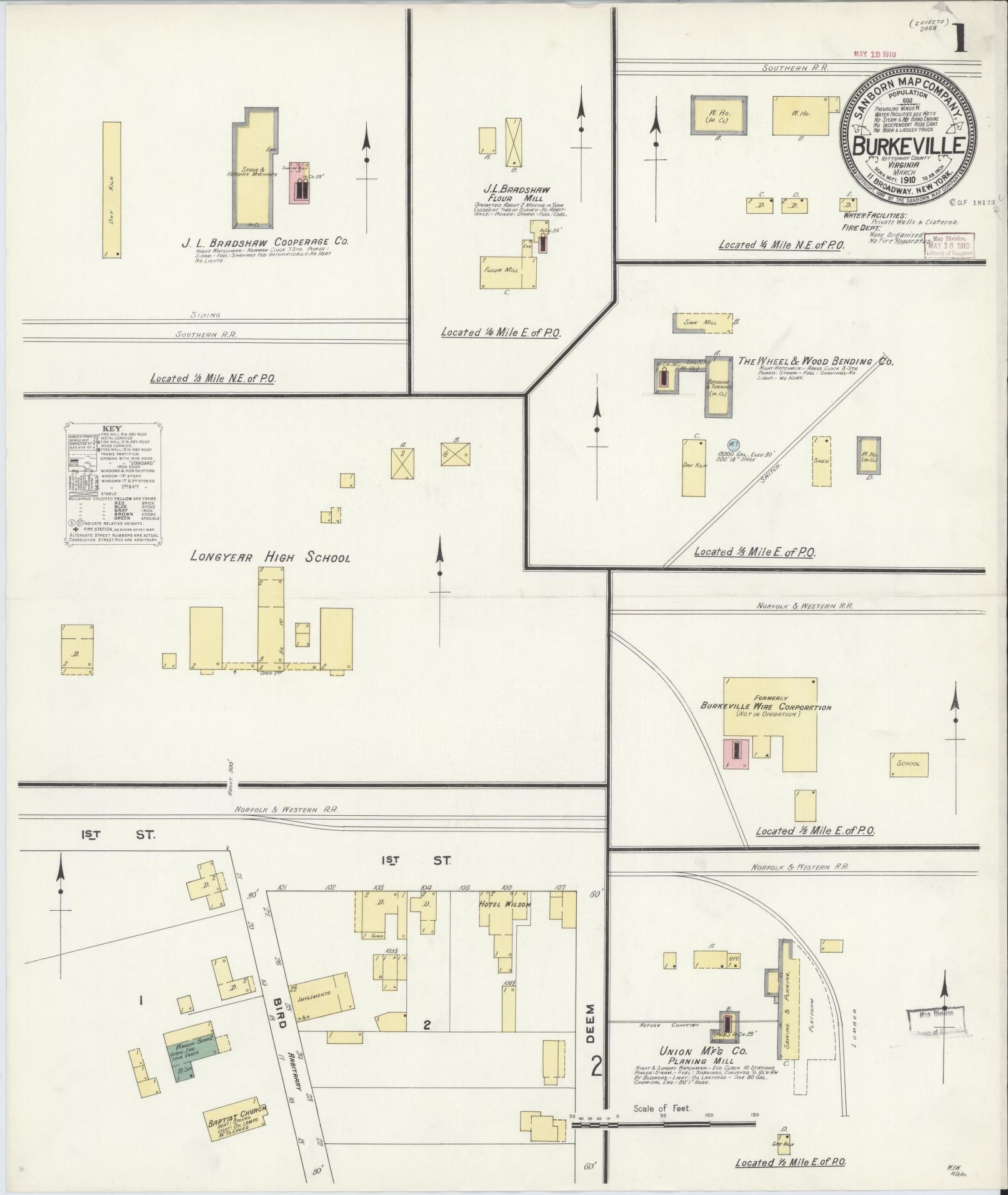 Sanborn Fire Insurance Map from Burkeville, Nottoway County, Virginia. (1910) – Historic Sanborn Fire Insurance Map Print