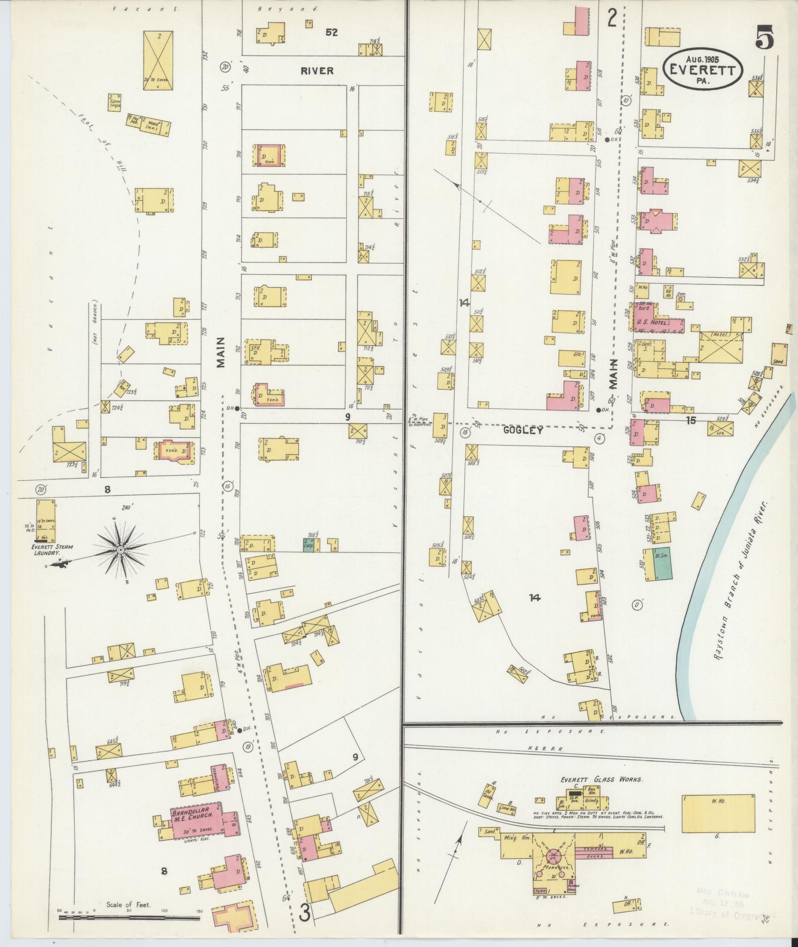 Sanborn Fire Insurance Map from Everett, Bedford County, Pennsylvania (1905), Sheet #0005 - Historic Sanborn Fire Insurance Map Print, vintage old map wall art, antique decor, genealogy gift, Pennsylvania Pennsylvania map