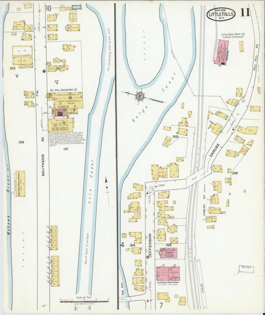 Sanborn Fire Insurance Map from Little Falls, Herkimer County, New York (1918), Sheet #0011 - Historic Sanborn Fire Insurance Map Print, vintage old map wall art, antique decor, genealogy gift, New York New York map