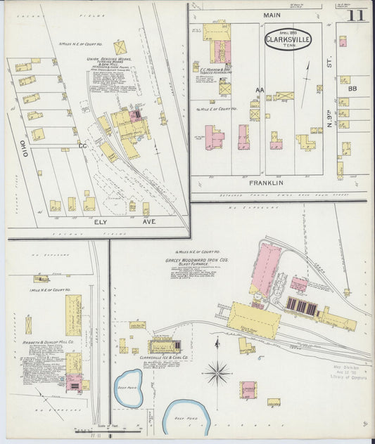 Sanborn Fire Insurance Map from Clarksville, Montgomery County, Tennessee (1893), Sheet #0011 - Historic Sanborn Fire Insurance Map Print, vintage old map wall art, antique decor, genealogy gift, Tennessee Tennessee map