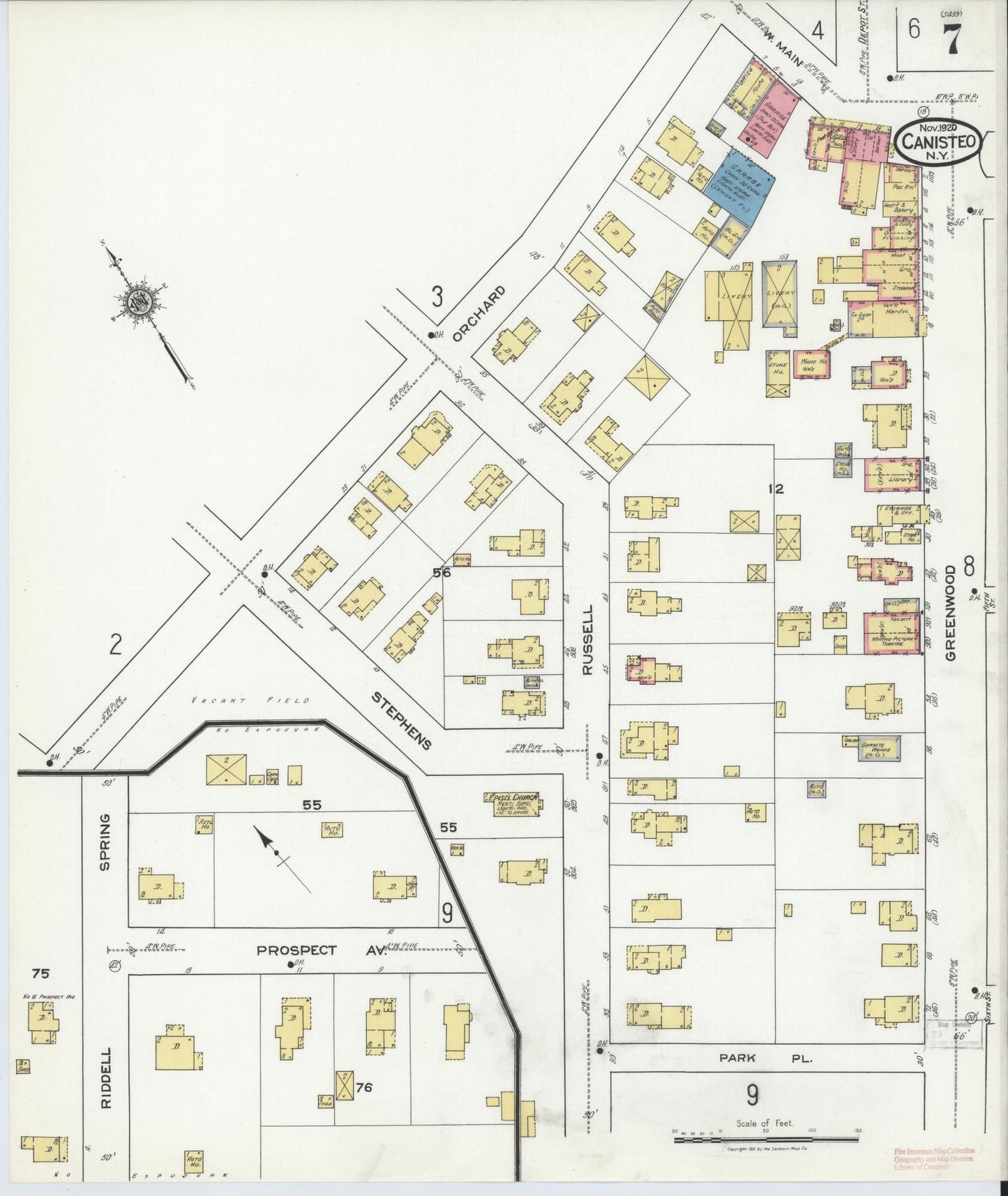 Sanborn Fire Insurance Map from Canisteo, Steuben County, New York (1920), Sheet #0007 - Historic Sanborn Fire Insurance Map Print, vintage old map wall art, antique decor, genealogy gift, New York New York map