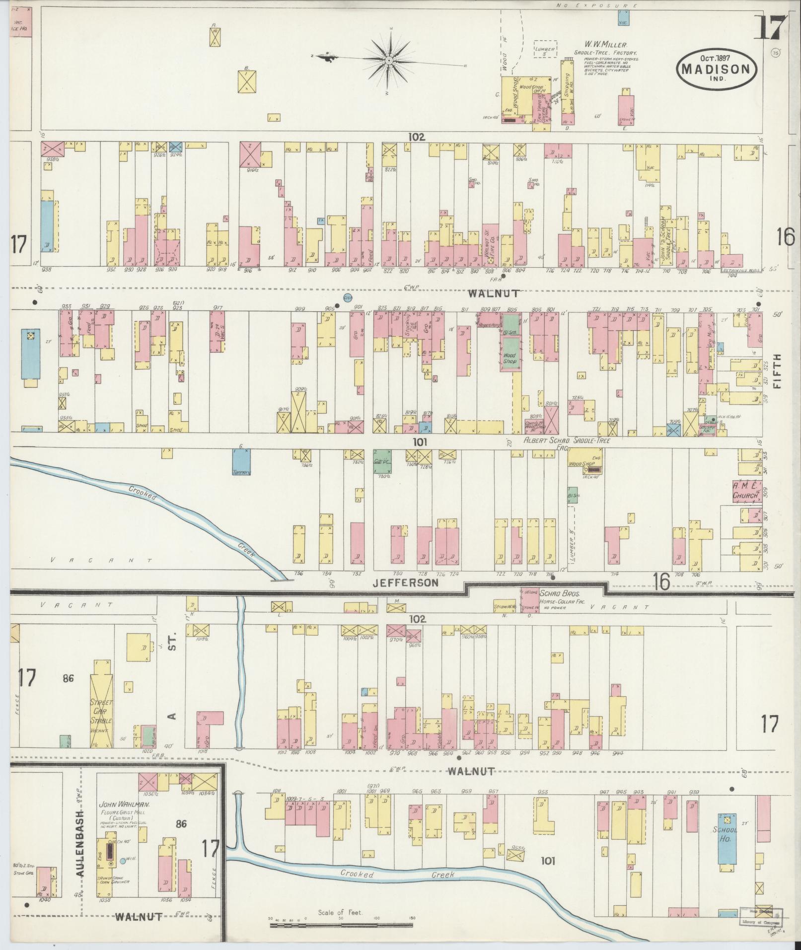 Sanborn Fire Insurance Map from Madison, Jefferson County, Indiana (1897), Sheet #0017 - Historic Sanborn Fire Insurance Map Print, vintage old map wall art, antique decor, genealogy gift, Indiana Indiana map