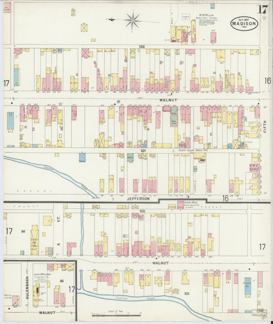 Sanborn Fire Insurance Map from Madison, Jefferson County, Indiana (1897), Sheet #0017 - Historic Sanborn Fire Insurance Map Print, vintage old map wall art, antique decor, genealogy gift, Indiana Indiana map