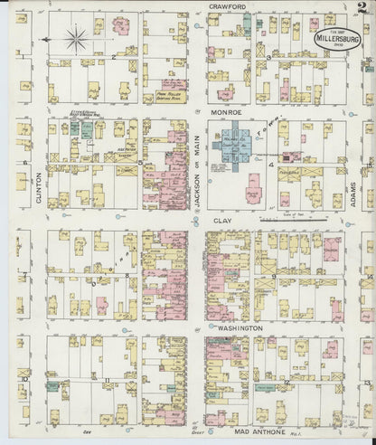 Sanborn Fire Insurance Map from Millersburg, Holmes County, Ohio (1887), Sheet #0002 - Historic Sanborn Fire Insurance Map Print, vintage old map wall art, antique decor, genealogy gift, Ohio Ohio map