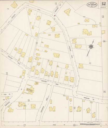 Sanborn Fire Insurance Map from San Anselmo, Marin County, California (1919), Sheet #0012 - Complete Map Set gallery image, historic Sanborn map, vintage wall art, California California