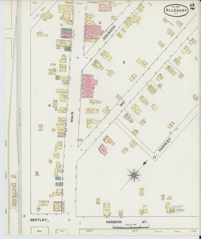Sanborn Fire Insurance Map from Allegany, Cattaraugus County, New York (1891), Sheet #0002 - Historic Sanborn Fire Insurance Map Print, vintage old map wall art, antique decor, genealogy gift, New York New York map
