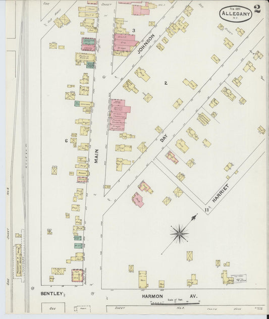 Sanborn Fire Insurance Map from Allegany, Cattaraugus County, New York (1891), Sheet #0002 - Historic Sanborn Fire Insurance Map Print, vintage old map wall art, antique decor, genealogy gift, New York New York map
