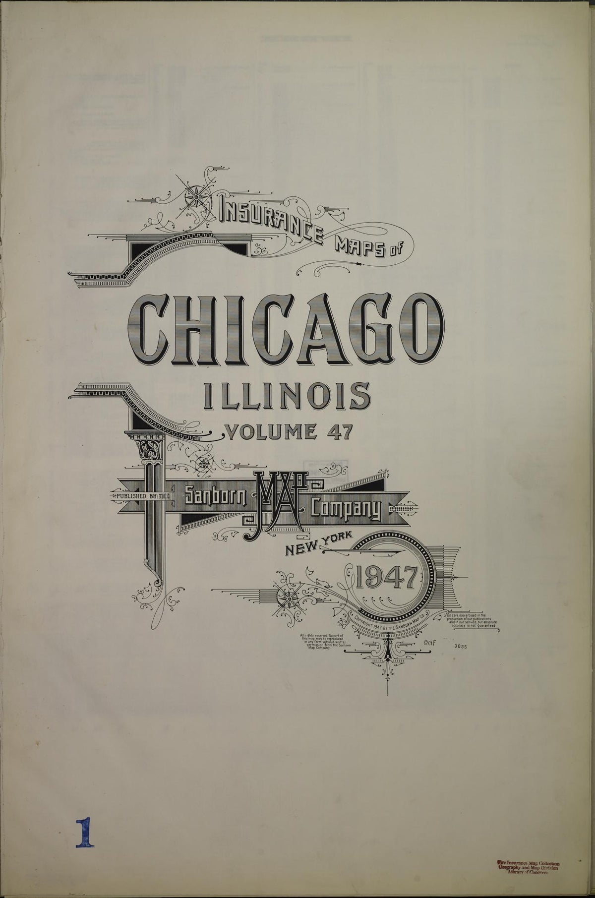 Sanborn Fire Insurance Map from Chicago, Cook County, Illinois (1947), Sheet #0001 - Historic Sanborn Fire Insurance Map Print, vintage old map wall art, antique decor, genealogy gift, Illinois Illinois map