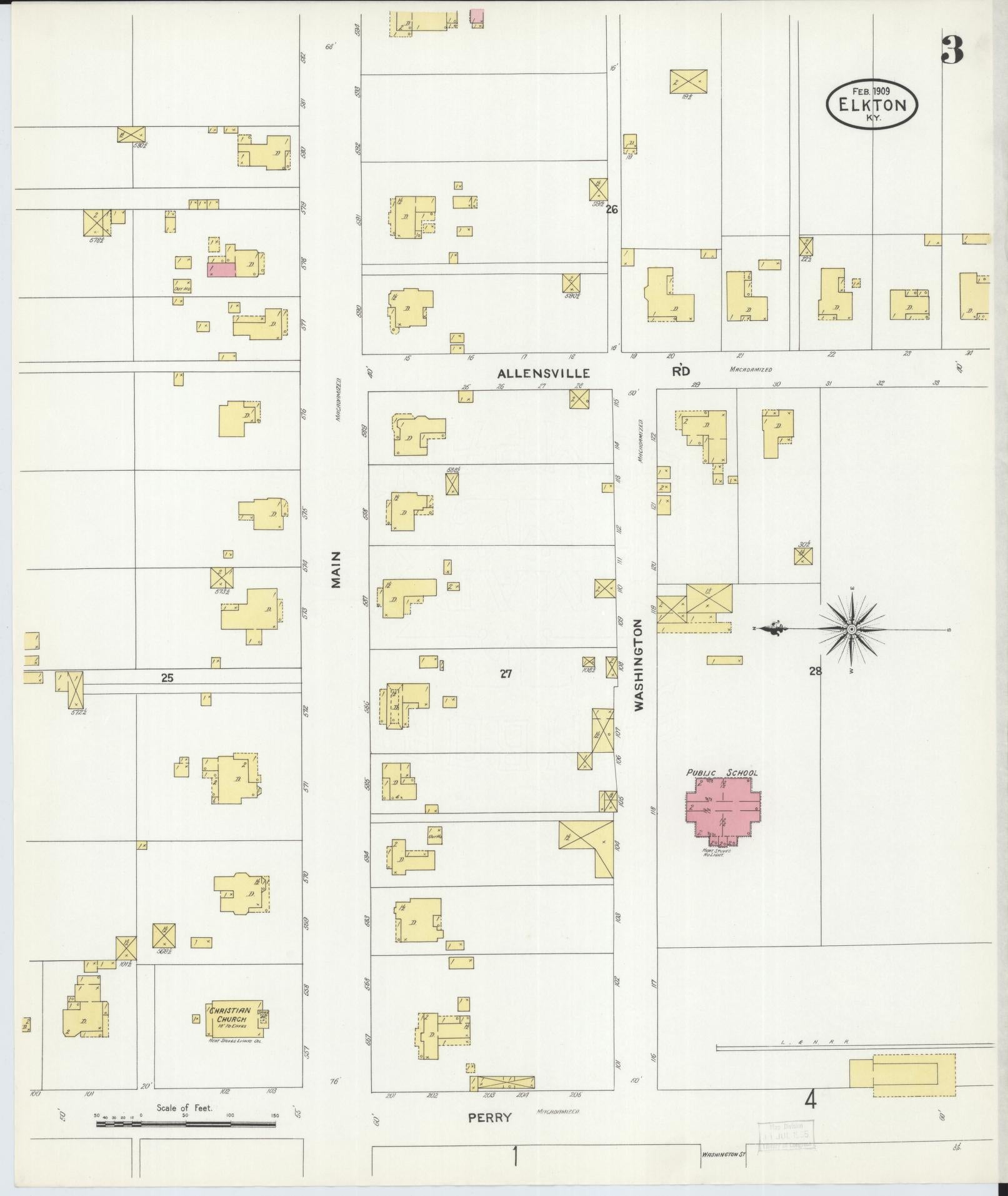 Sanborn Fire Insurance Map from Elkton, Todd County, Kentucky (1909), Sheet #0003 - Complete Map Set gallery image, historic Sanborn map, vintage wall art, Kentucky Kentucky