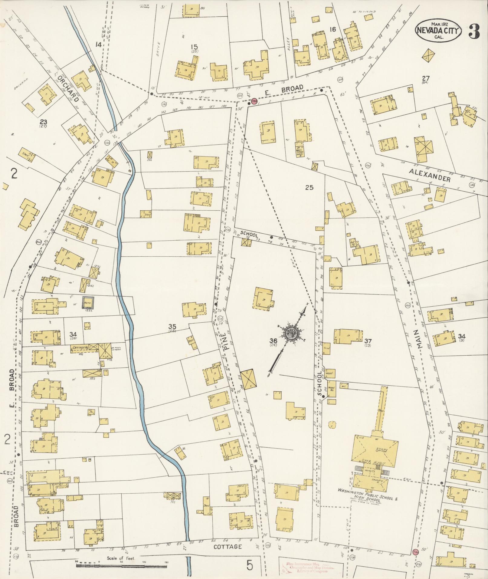 Sanborn Fire Insurance Map from Nevada City, Nevada County, California (1912), Sheet #0003 - Historic Sanborn Fire Insurance Map Print, vintage old map wall art, antique decor, genealogy gift, Nevada City Nevada map