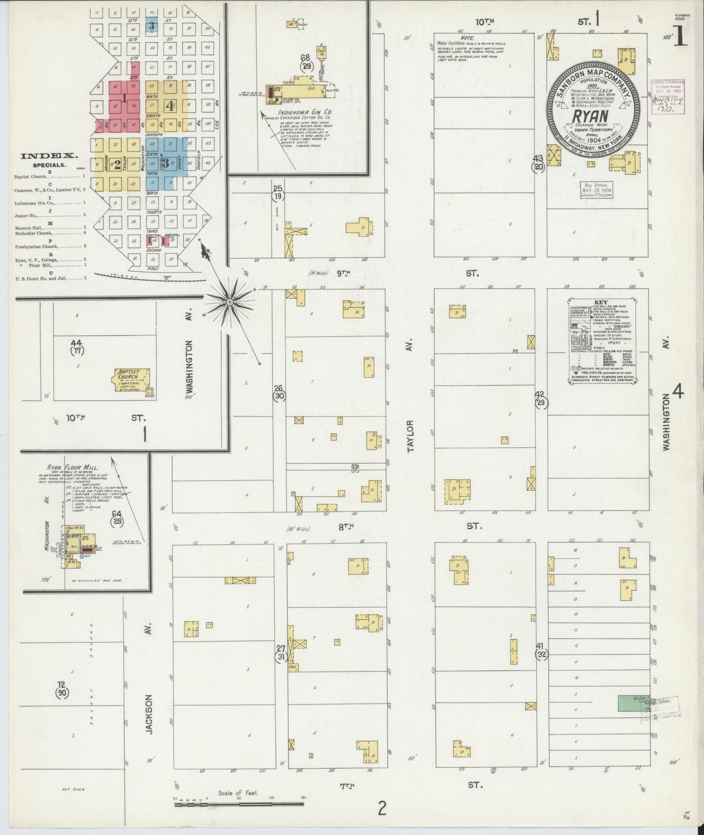 Sanborn Fire Insurance Map from Ryan, Jefferson County, Oklahoma (1904), Sheet #0001 - Complete Map Set gallery image, historic Sanborn map, vintage wall art, Oklahoma Oklahoma