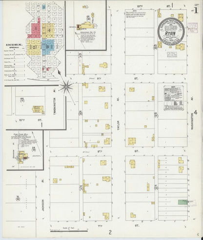 Sanborn Fire Insurance Map from Ryan, Jefferson County, Oklahoma (1904), Sheet #0001 - Complete Map Set gallery image, historic Sanborn map, vintage wall art, Oklahoma Oklahoma