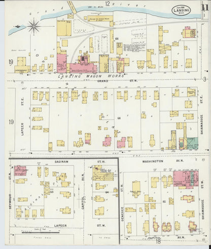 Sanborn Fire Insurance Map from Lansing, Ingham County, Michigan (1898), Sheet #0011 - Historic Sanborn Fire Insurance Map Print, vintage old map wall art, antique decor, genealogy gift, Michigan Michigan map