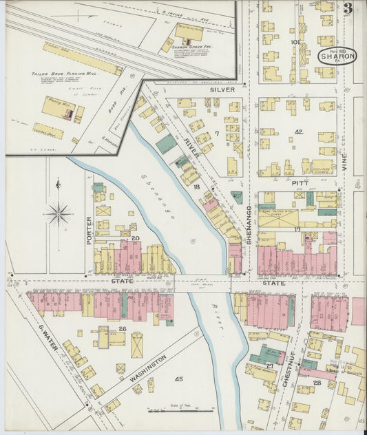 Sanborn Fire Insurance Map from Sharon, Mercer County, Pennsylvania (1893), Sheet #0003 - Historic Sanborn Fire Insurance Map Print, vintage old map wall art, antique decor, genealogy gift, Pennsylvania Pennsylvania map