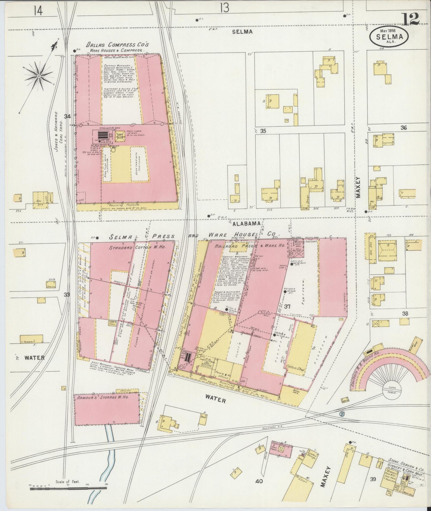 Sanborn Fire Insurance Map from Selma, Dallas County, Alabama (1898), Sheet #0012 - Complete Map Set gallery image, historic Sanborn map, vintage wall art, Alabama Alabama