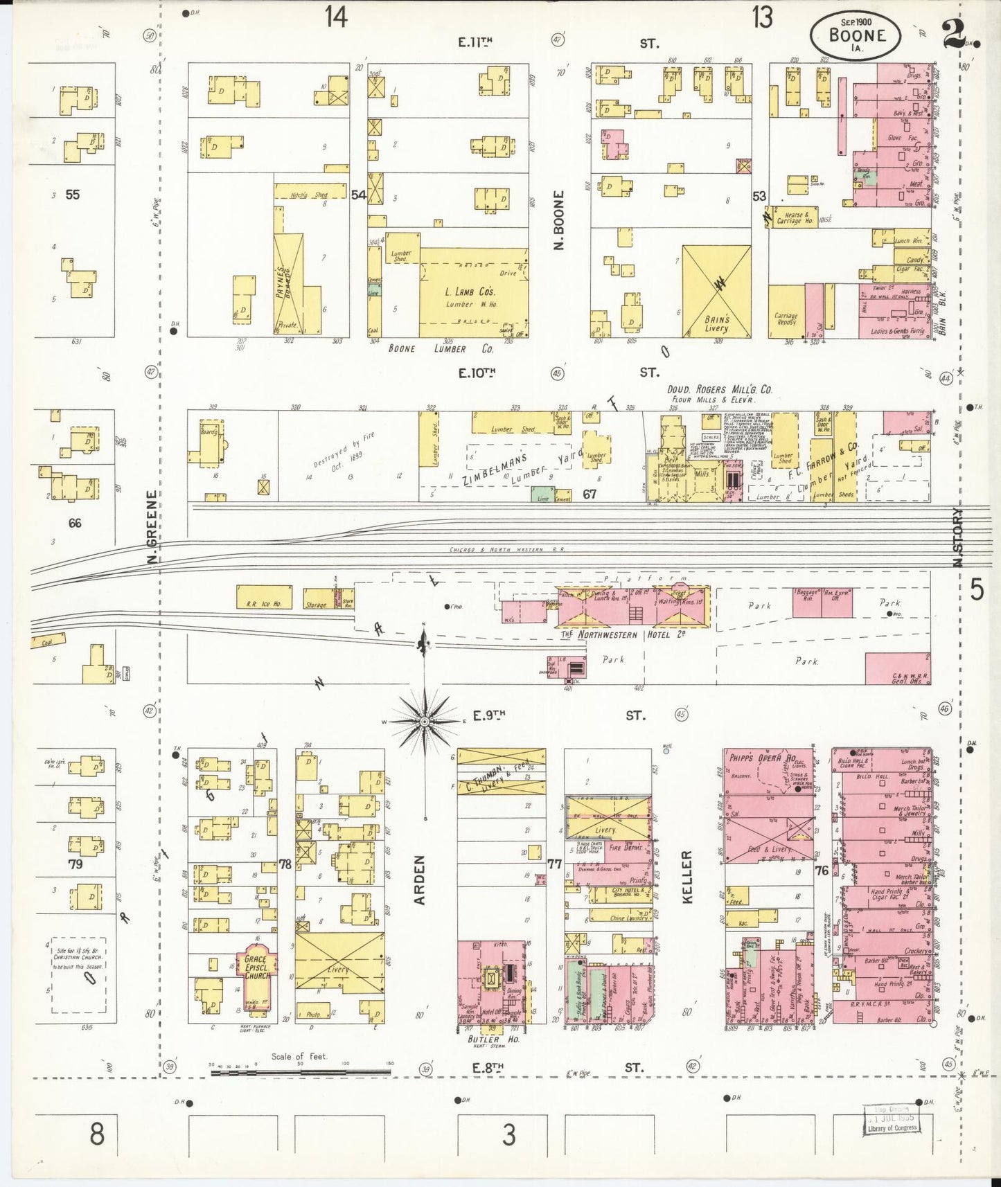 Sanborn Fire Insurance Map from Boone, Boone County, Iowa (1900), Sheet #0002 - Historic Sanborn Fire Insurance Map Print
