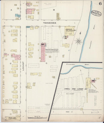 Sanborn Fire Insurance Map from Paducah, Mccraken County, Kentucky (1885), Sheet #0006 - Complete Map Set gallery image, historic Sanborn map, vintage wall art, Kentucky Kentucky