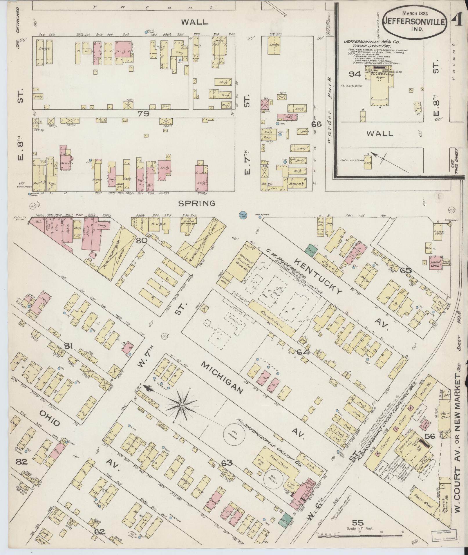 Sanborn Fire Insurance Map from Jeffersonville, Clark County, Indiana (1886), Sheet #0004 - Complete Map Set gallery image, historic Sanborn map, vintage wall art, Indiana Indiana