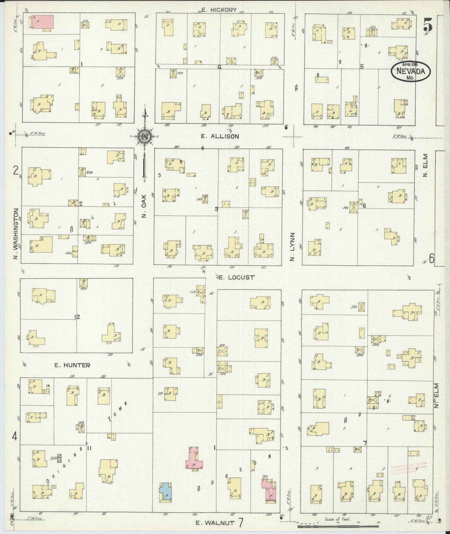 Sanborn Fire Insurance Map from Nevada, Vernon County, Missouri (1914), Sheet #0005 - Historic Sanborn Fire Insurance Map Print, vintage old map wall art, antique decor, genealogy gift, Missouri Missouri map