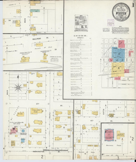 Sanborn Fire Insurance Map from Webster, Day County, South Dakota (1904), Sheet #0001 - Complete Map Set gallery image, historic Sanborn map, vintage wall art, South Dakota South Dakota