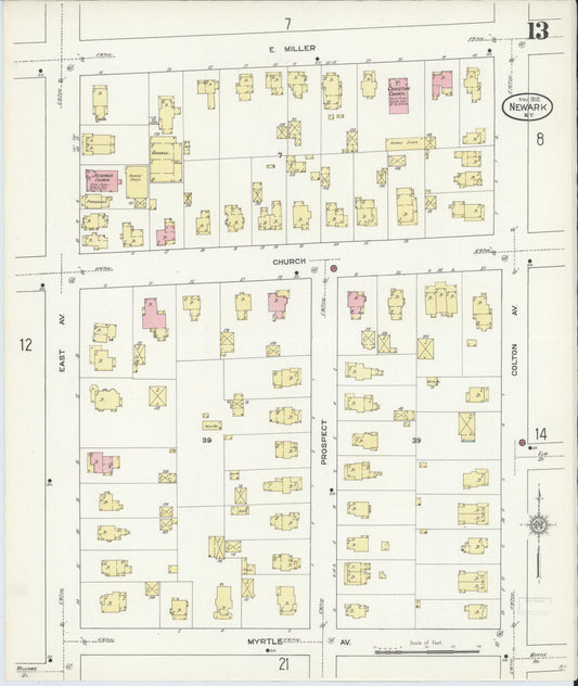Sanborn Fire Insurance Map from Newark, Wayne County, New York (1912), Sheet #0013 - Historic Sanborn Fire Insurance Map Print, vintage old map wall art, antique decor, genealogy gift, New York New York map