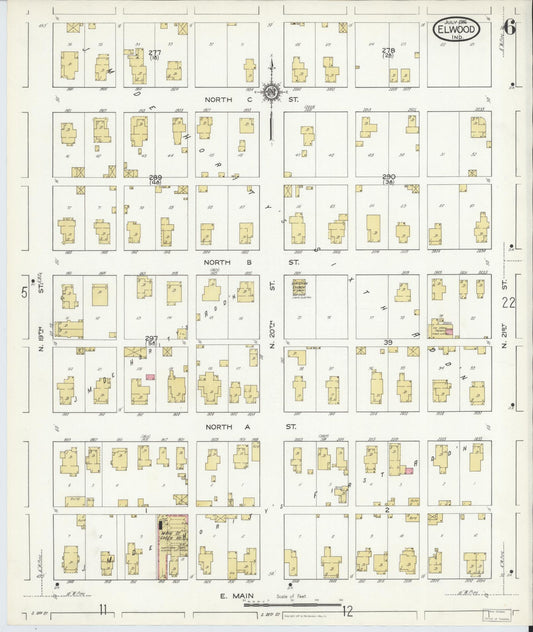 Sanborn Fire Insurance Map from Elwood, Madison County, Indiana (1916), Sheet #0006 - Historic Sanborn Fire Insurance Map Print, vintage old map wall art, antique decor, genealogy gift, Indiana Indiana map