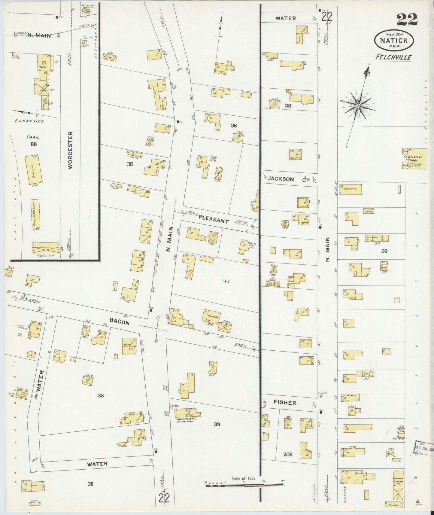 Sanborn Fire Insurance Map from Natick, Middlesex County, Massachusetts (1909), Sheet #0022 - Complete Map Set gallery image, historic Sanborn map, vintage wall art, Massachusetts Massachusetts