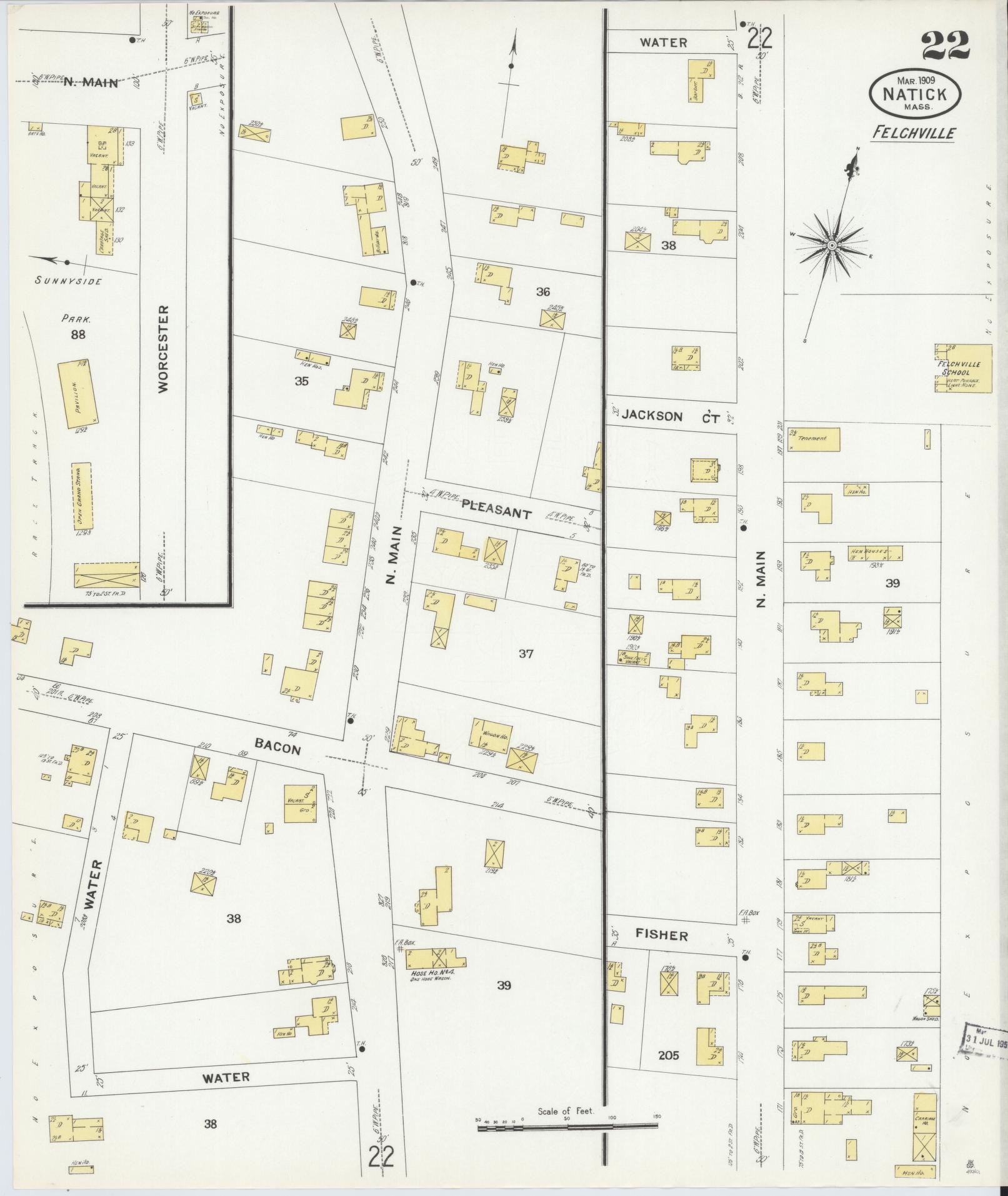 Sanborn Fire Insurance Map from Natick, Middlesex County, Massachusetts (1909), Sheet #0022 - Complete Map Set gallery image, historic Sanborn map, vintage wall art, Massachusetts Massachusetts