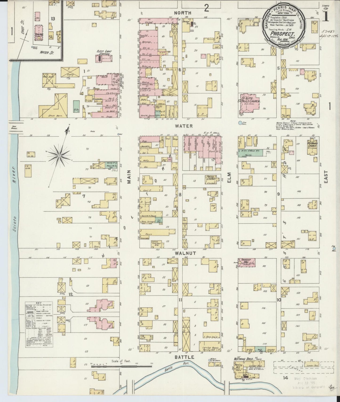 Sanborn Fire Insurance Map from Prospect, Marion County, Ohio (1896), Sheet #0001 - Complete Map Set gallery image, historic Sanborn map, vintage wall art, Ohio Ohio