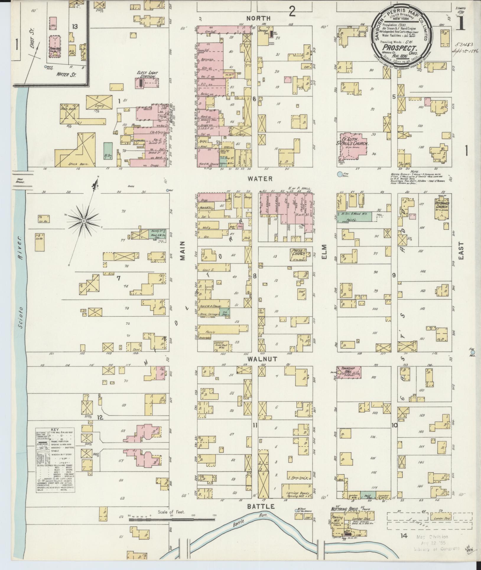 Sanborn Fire Insurance Map from Prospect, Marion County, Ohio (1896), Sheet #0001 - Complete Map Set gallery image, historic Sanborn map, vintage wall art, Ohio Ohio