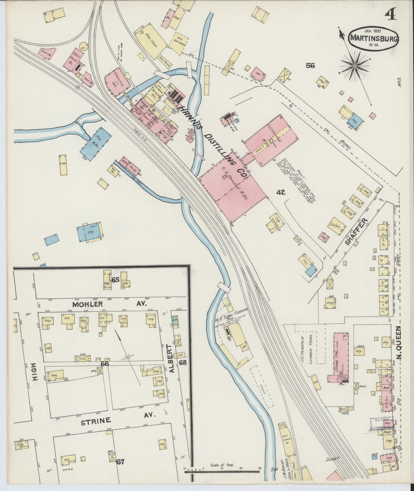 Sanborn Fire Insurance Map from Martinsburg, Berkeley County, West Virginia (1891), Sheet #0004 - Complete Map Set gallery image, historic Sanborn map, vintage wall art, West Virginia West Virginia