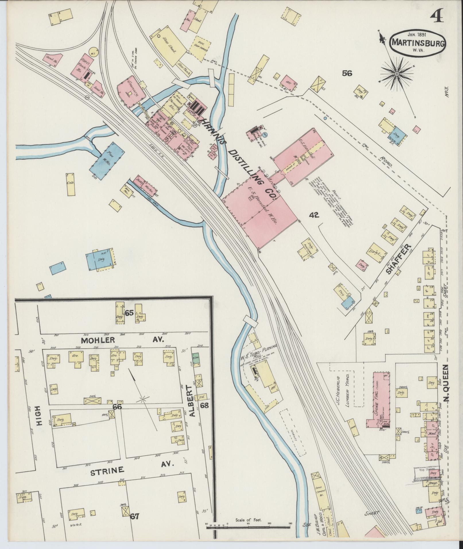 Sanborn Fire Insurance Map from Martinsburg, Berkeley County, West Virginia (1891), Sheet #0004 - Complete Map Set gallery image, historic Sanborn map, vintage wall art, West Virginia West Virginia