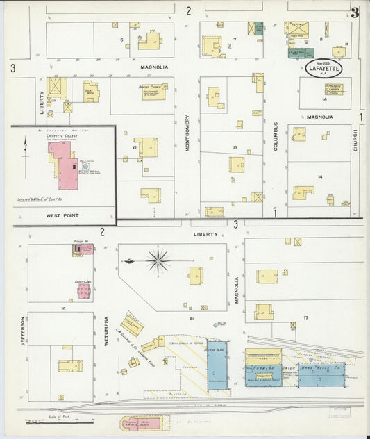 Sanborn Fire Insurance Map from Lafayette, Chambers County, Alabama (1909), Sheet #0003 - Historic Sanborn Fire Insurance Map Print, vintage old map wall art, antique decor, genealogy gift, Alabama Alabama map