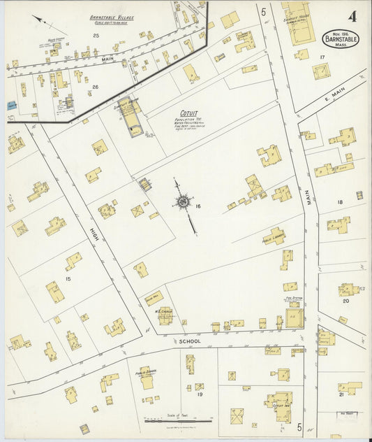 Sanborn Fire Insurance Map from Barnstable, Barnstable County, Massachusetts (1916), Sheet #0004 - Historic Sanborn Fire Insurance Map Print, vintage old map wall art, antique decor, genealogy gift, Massachusetts Massachusetts map