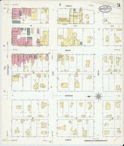 Sanborn Fire Insurance Map from Mason City, Mason County, Illinois (1909), Sheet #0003 - Historic Sanborn Fire Insurance Map Print, vintage old map wall art, antique decor, genealogy gift, Illinois Illinois map