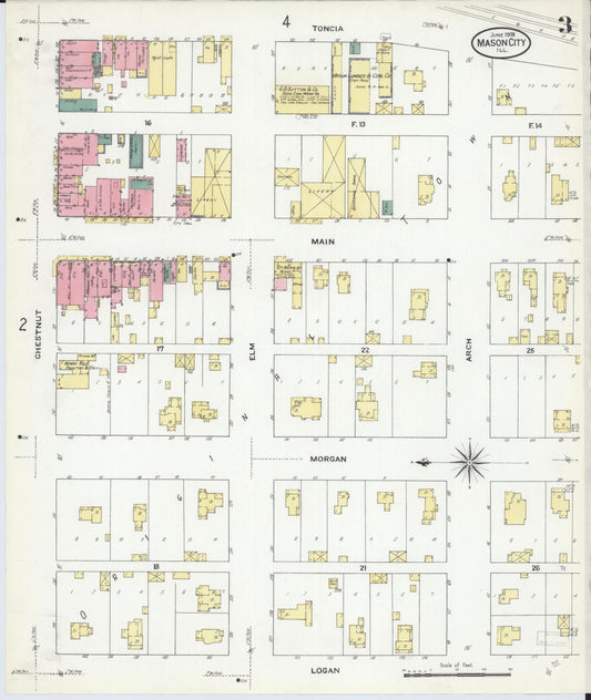 Sanborn Fire Insurance Map from Mason City, Mason County, Illinois (1909), Sheet #0003 - Historic Sanborn Fire Insurance Map Print, vintage old map wall art, antique decor, genealogy gift, Illinois Illinois map