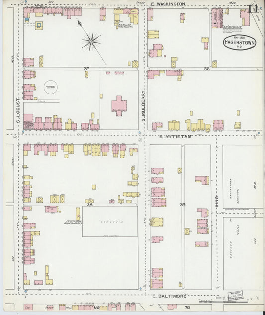 Sanborn Fire Insurance Map from Hagerstown, Washington County, Maryland (1892), Sheet #0011 - Historic Sanborn Fire Insurance Map Print, vintage old map wall art, antique decor, genealogy gift, Maryland Maryland map
