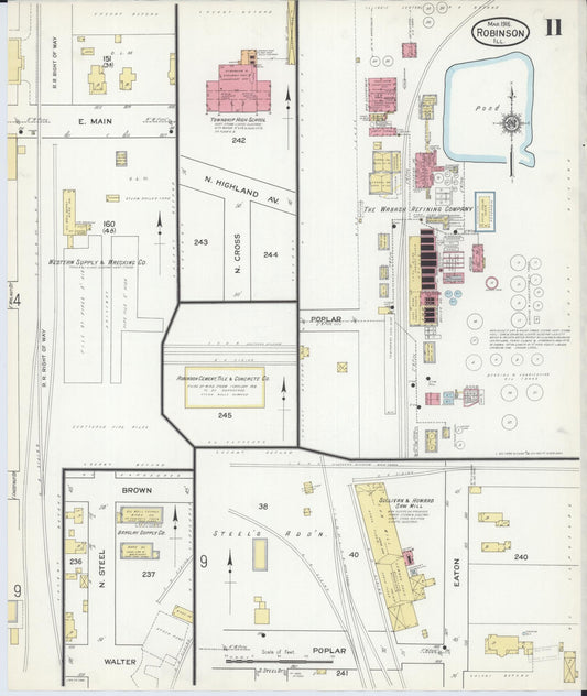 Sanborn Fire Insurance Map from Robinson, Crawford County, Illinois (1916), Sheet #0011 - Historic Sanborn Fire Insurance Map Print, vintage old map wall art, antique decor, genealogy gift, Illinois Illinois map
