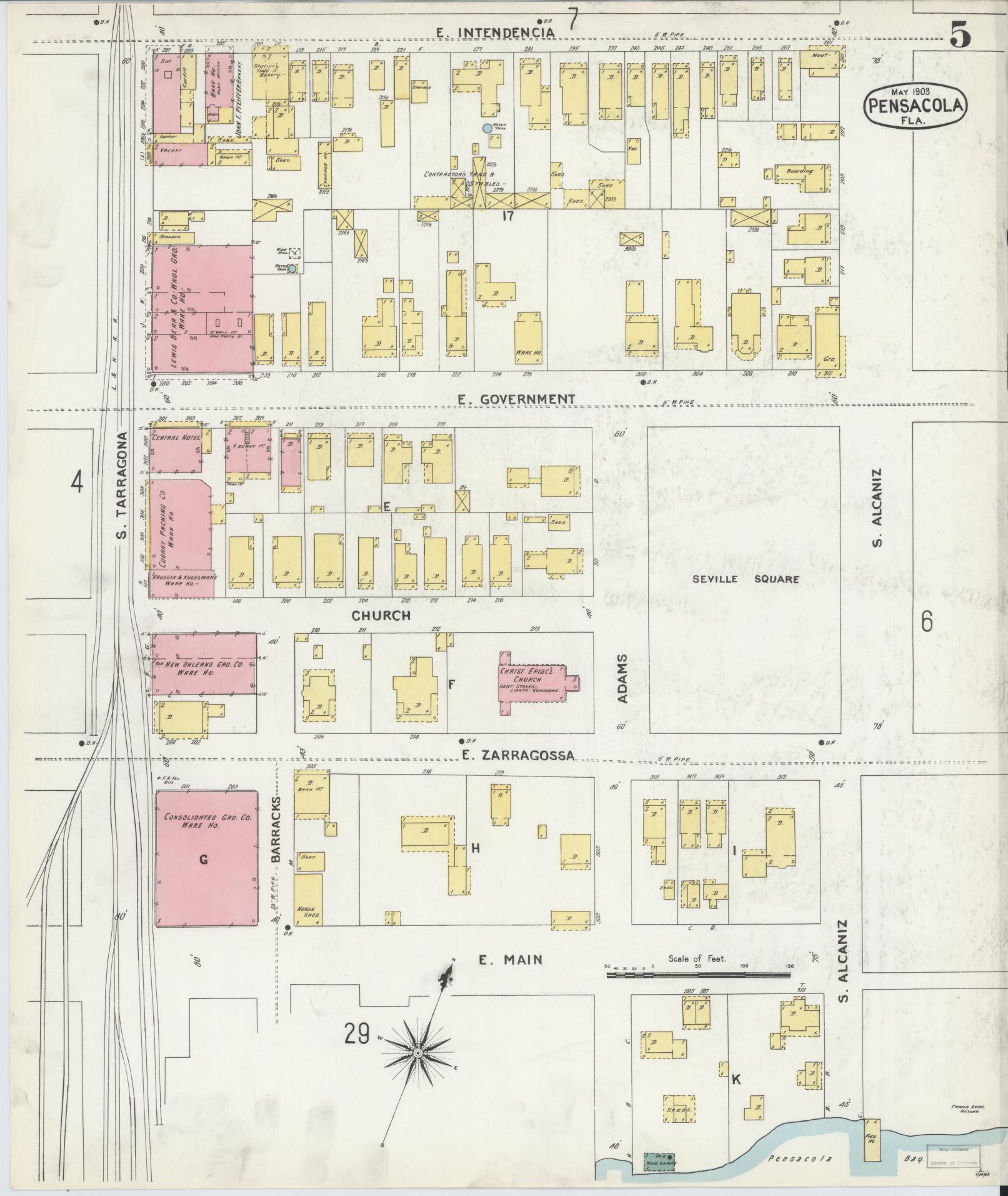 Sanborn Fire Insurance Map from Pensacola, Escambia County, Florida (1903), Sheet #0005 - Complete Map Set gallery image, historic Sanborn map, vintage wall art, Florida Florida