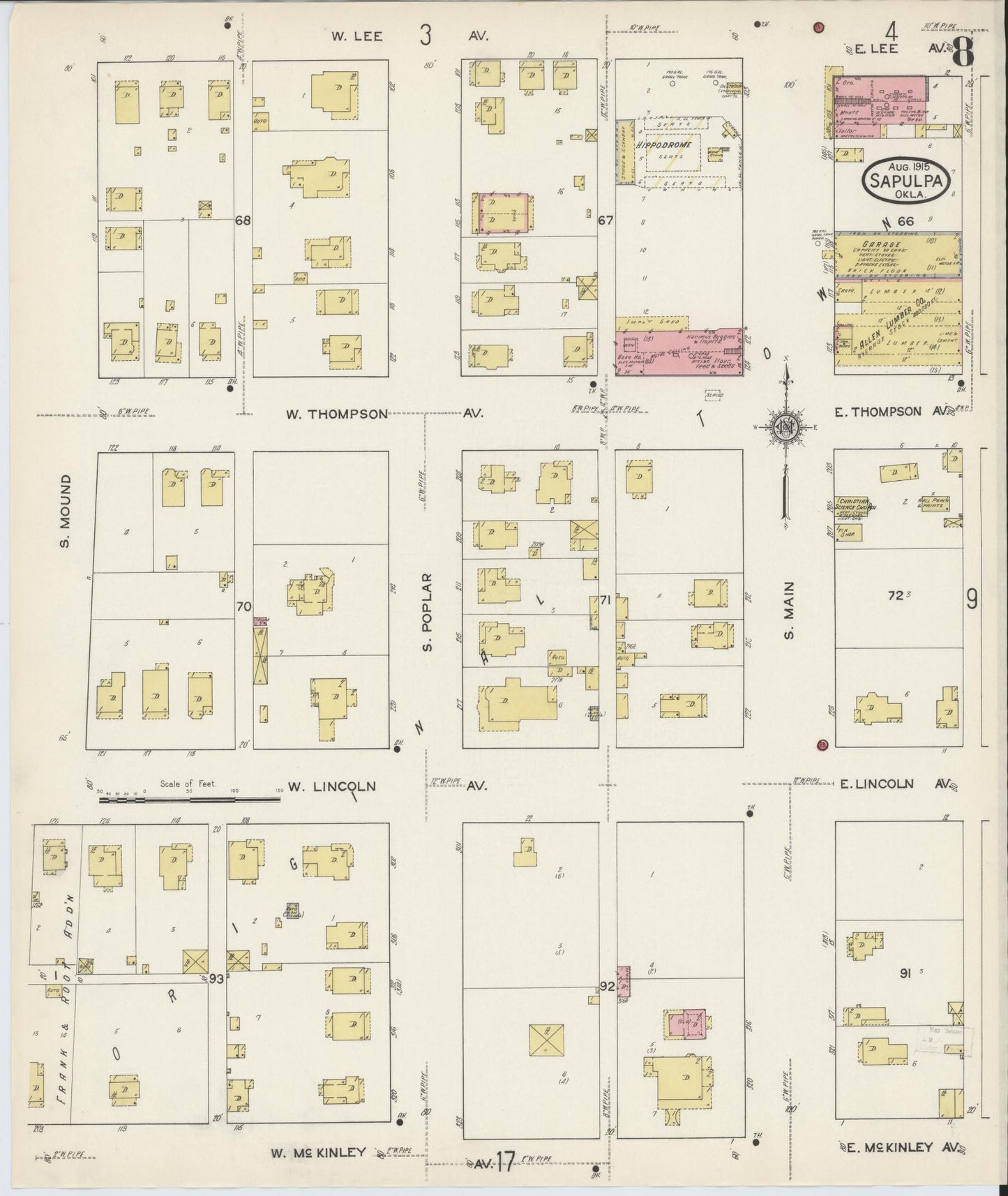 Sanborn Fire Insurance Map from Sapulpa, Creek County, Oklahoma (1915), Sheet #0008 - Complete Map Set gallery image, historic Sanborn map, vintage wall art, Oklahoma Oklahoma