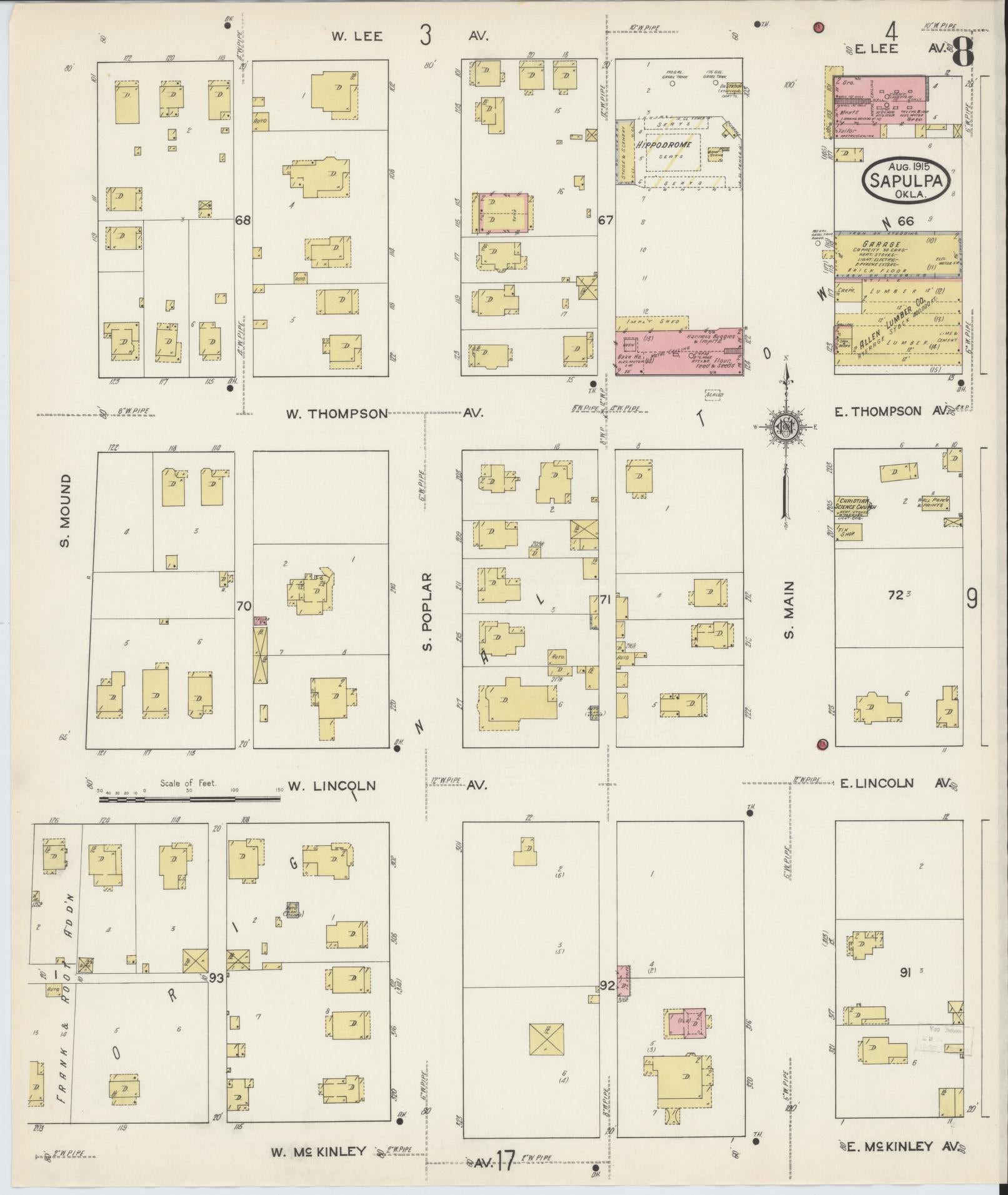 Sanborn Fire Insurance Map from Sapulpa, Creek County, Oklahoma (1915), Sheet #0008 - Complete Map Set gallery image, historic Sanborn map, vintage wall art, Oklahoma Oklahoma