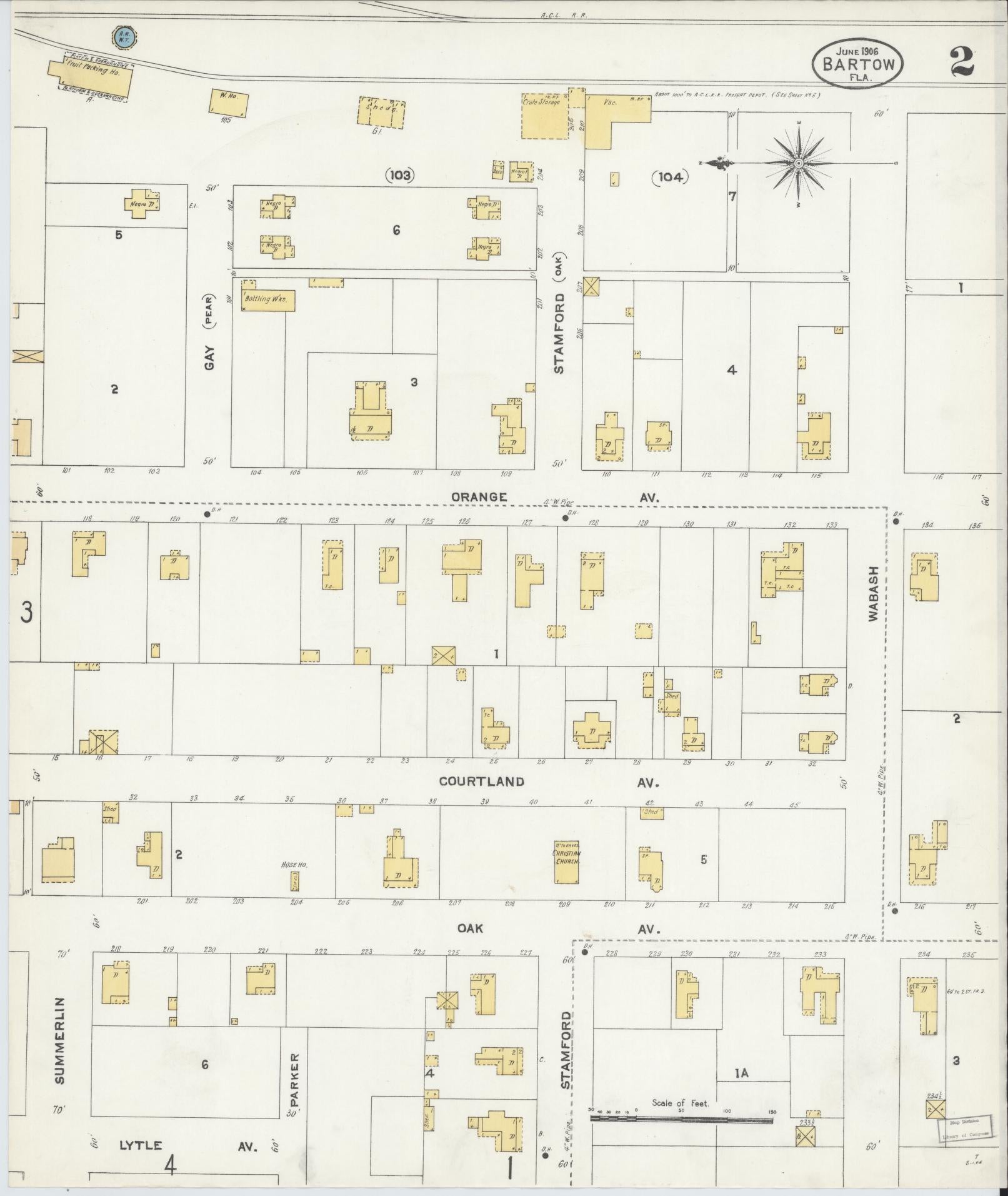 Sanborn Fire Insurance Map from Bartow, Polk County, Florida (1906), Sheet #0002 - Complete Map Set gallery image, historic Sanborn map, vintage wall art, Florida Florida