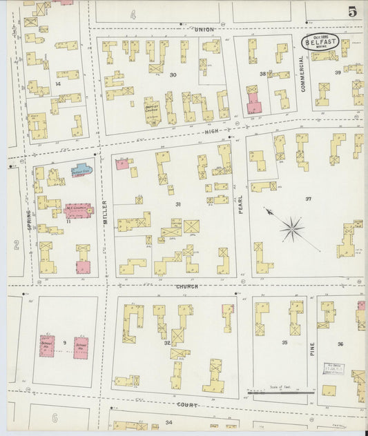Sanborn Fire Insurance Map from Belfast, Waldo County, Maine (1895), Sheet #0005 - Historic Sanborn Fire Insurance Map Print, vintage old map wall art, antique decor, genealogy gift, Maine Maine map