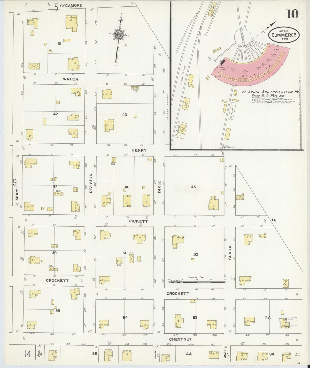 Sanborn Fire Insurance Map from Commerce, Hunt County, Texas (1911), Sheet #0010 - Complete Map Set gallery image, historic Sanborn map, vintage wall art, Texas Texas
