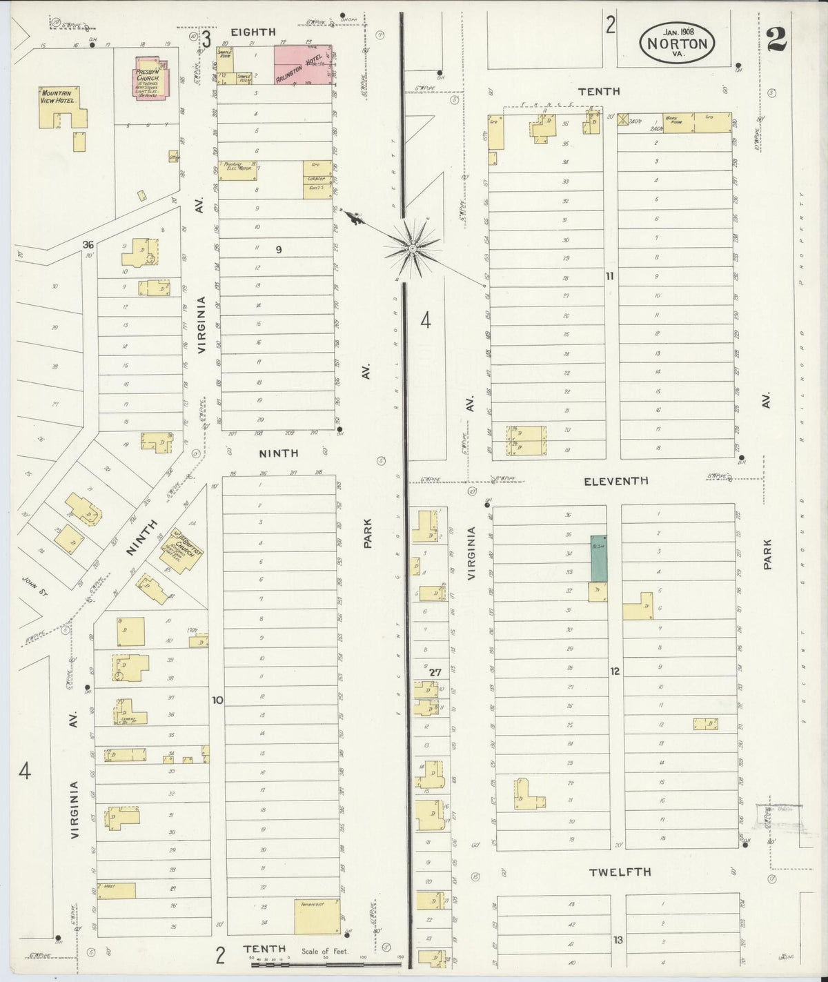 Sanborn Fire Insurance Map from Norton, Independent Cities, Virginia (1908), Sheet #0002 - Complete Map Set gallery image, historic Sanborn map, vintage wall art, Virginia Virginia