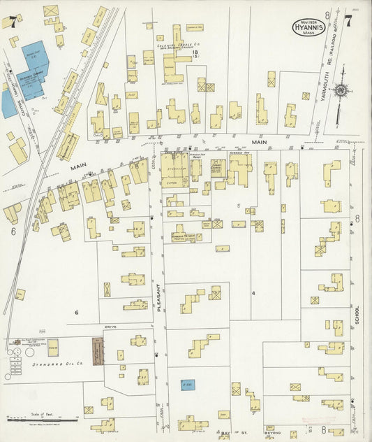 Sanborn Fire Insurance Map from Hyannis, Barnstable County, Massachusetts (1924), Sheet #0007 - Historic Sanborn Fire Insurance Map Print, vintage old map wall art, antique decor, genealogy gift, Massachusetts Massachusetts map