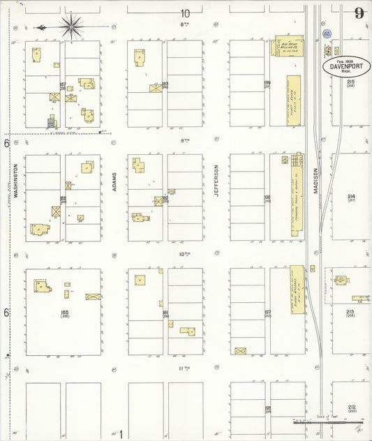 Sanborn Fire Insurance Map from Davenport, Lincoln County, Washington (1909), Sheet #0009 - Historic Sanborn Fire Insurance Map Print, vintage old map wall art, antique decor, genealogy gift, Washington Washington map